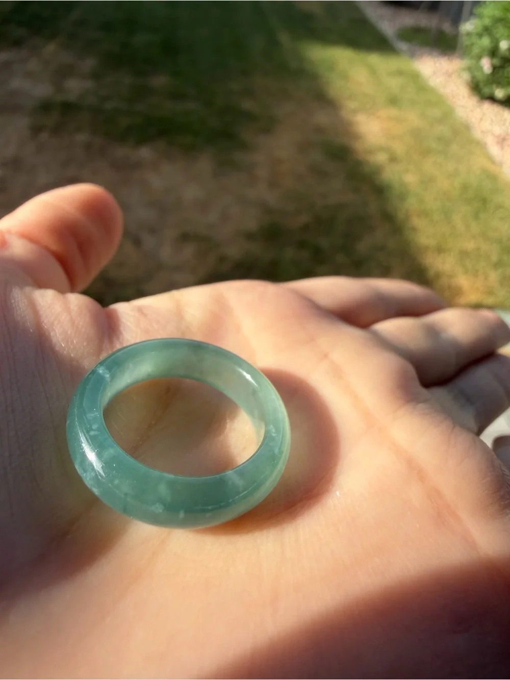 Natural Type A Guatemalan High Ice Jadeite Solid Band Ring with Snowflake Cotton